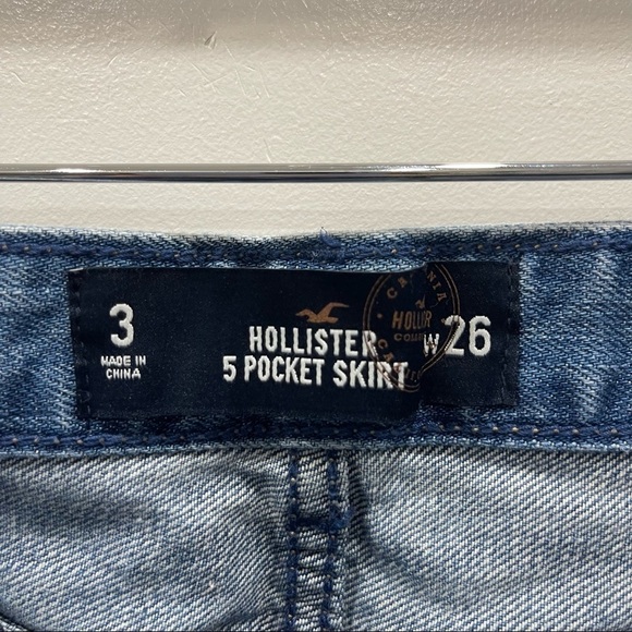 Hollister 5 Pocket Denim Mini Skirt Distressed Raw Hem Size 26 - Picture 6 of 11